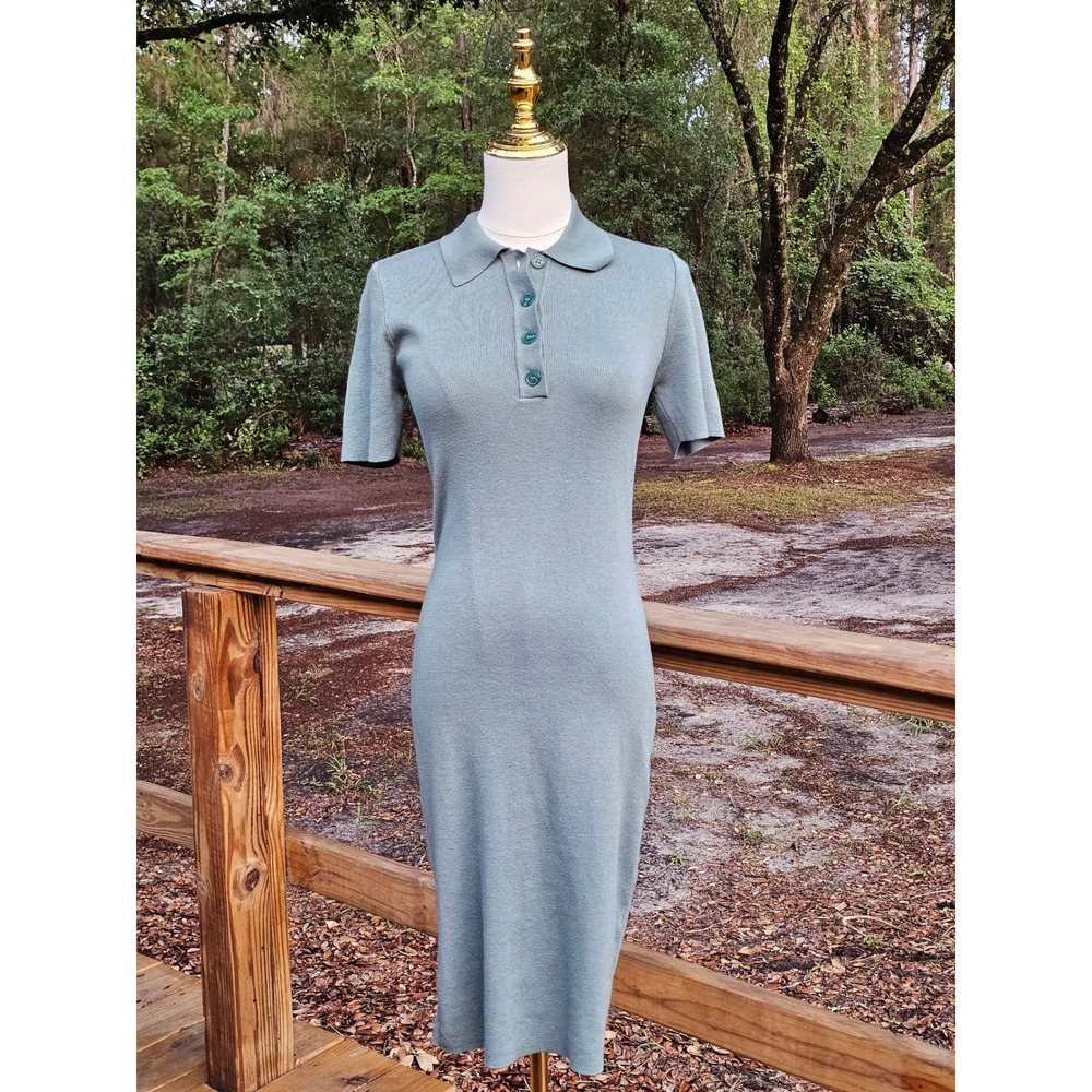 Forever 21 Plus Sage Green Ribbed Knit Polo Midi Dressโ 0X Academia Sporty Chic